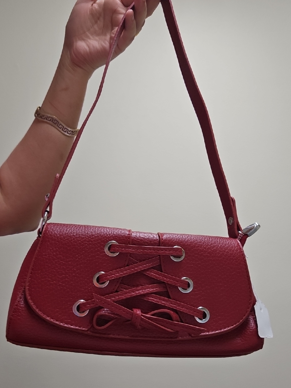 Red Lace-Front Shoulder Bag - Women